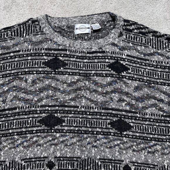 Vintage Piccadilly Sweater Mens Large Tall Gray Aztec Geometric Striped Knit - Picture 2 of 7
